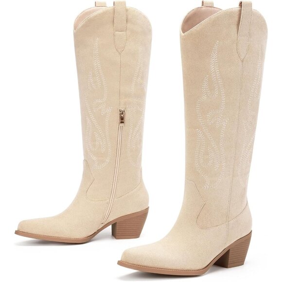 Western Cowboy Boots for Women Knee High Wide Calf Black Cowgirl Boots Pull On - Picture 4 of 5